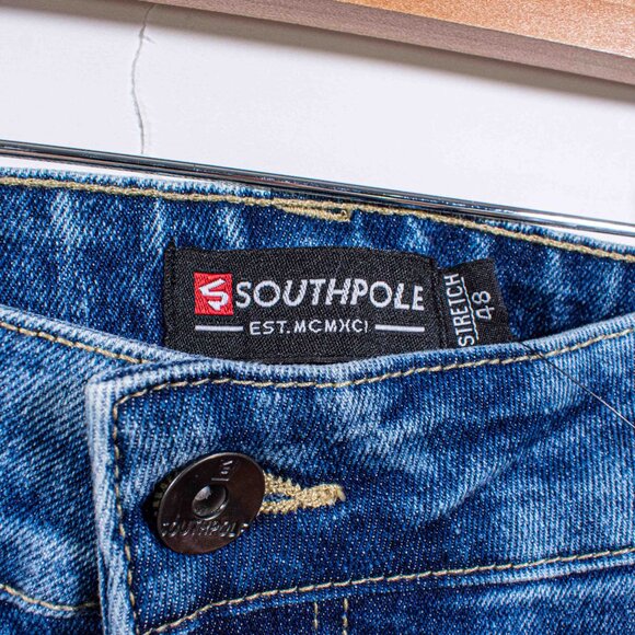 SouthPole Bleached Moto Jeans 48 x 34 Y2K Streetwear Hip Hop Skate - Picture 5 of 8